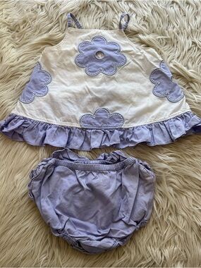 Vintage 80s Basic Editions Purple Floral Outfit Tank Top Bloomers 18 Months